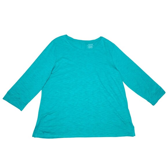 Chicos Women's XL Ultimate Tee Button Back Slub Knit Teal/Green Cotton/Modal - Picture 1 of 11